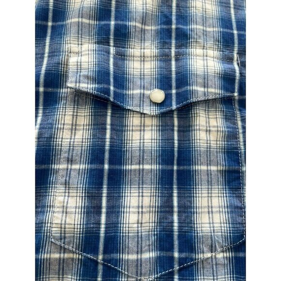 Panhandle Slim Mens Sz M Blue White Plaid Western Pearl Snap Cowboy Shirt - Picture 5 of 7